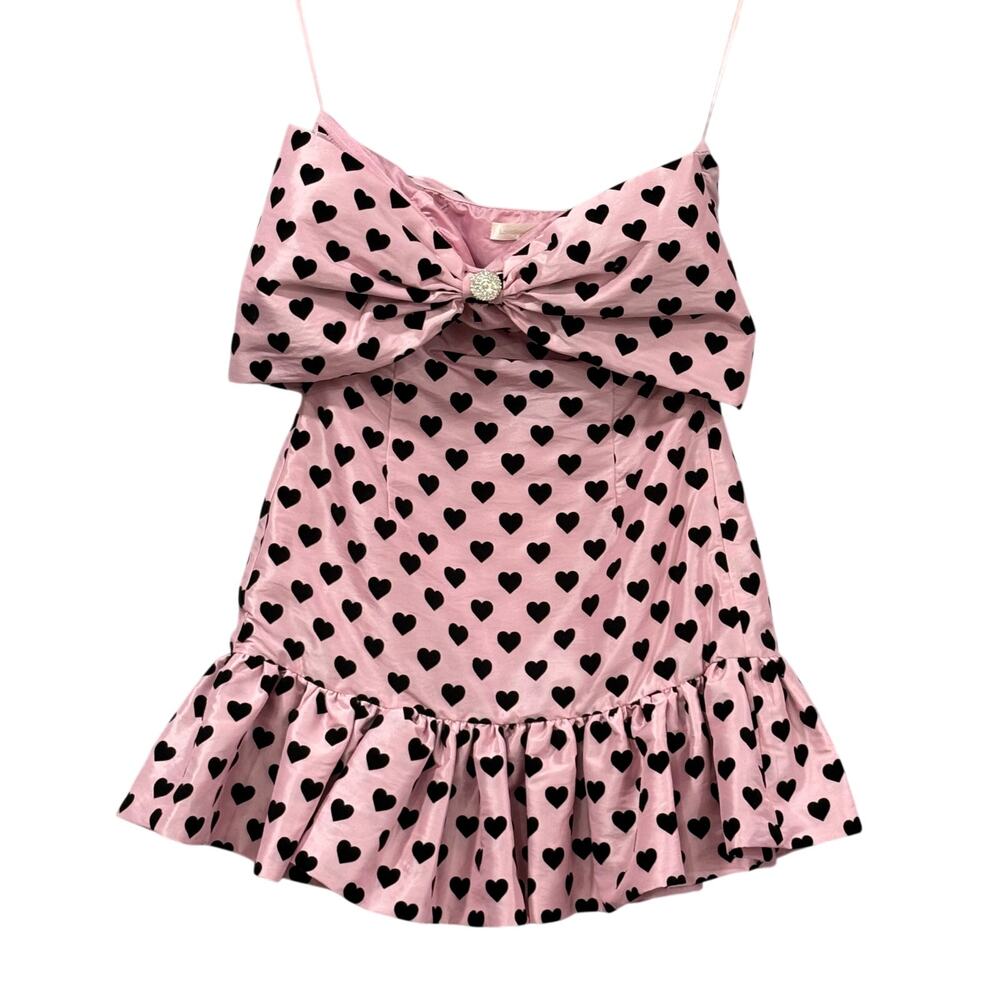 LoveShackFancy Keily Bow Strapless Peplum Top Size 4 Pink Black Coquette Ruffles